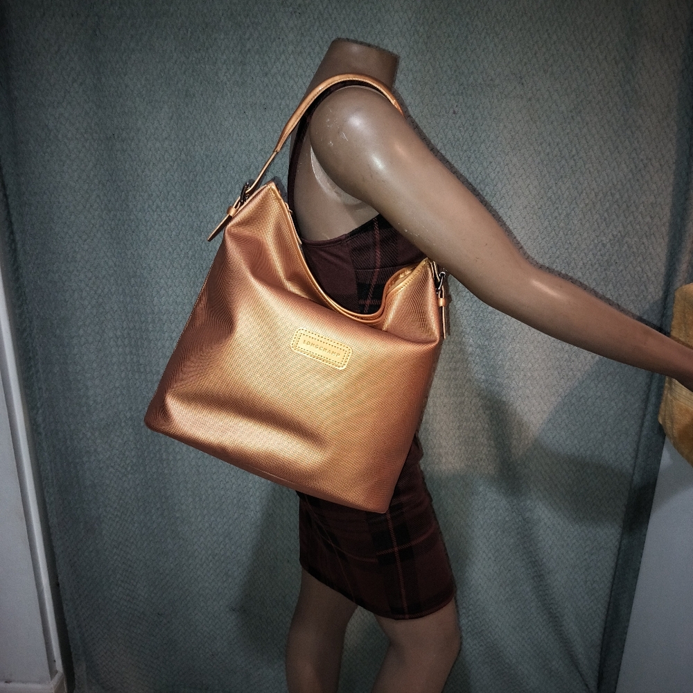 LONGCHAMP Derby Hobo Bucket Tote Bag Copper. Made In Tunisia